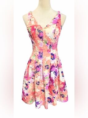 Ralph Lauren Pink Peach Floral Fit-and-Flare Midi Dress